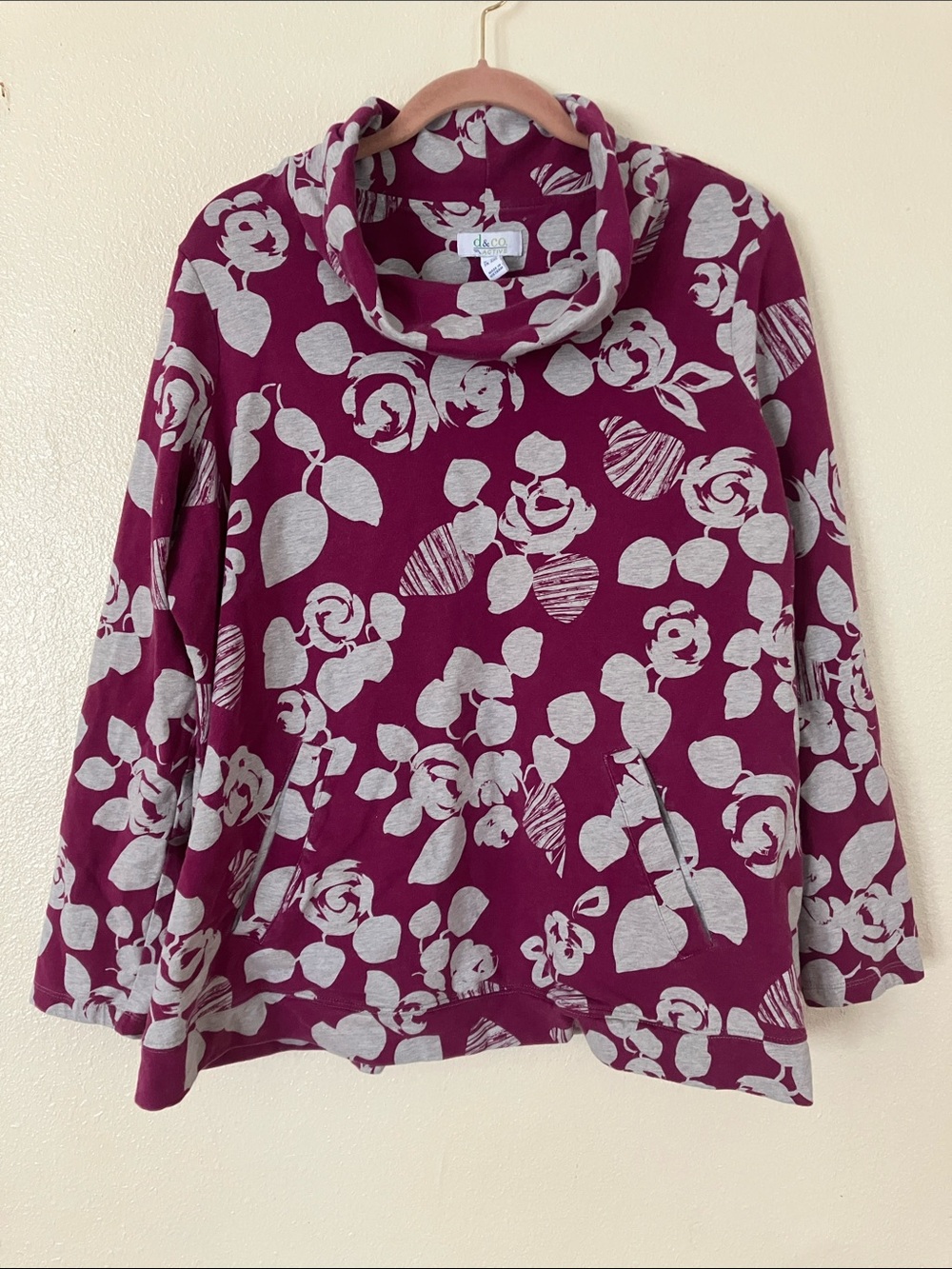 d&co. Active Cowl Neck Floral Sweatshirt, 1X